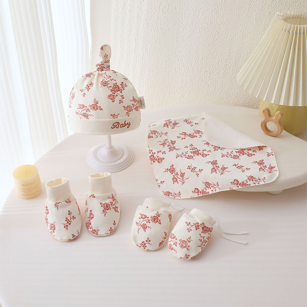 Baby Products Korean - Zestaw czteroczęściowy dla niemowląt: czapeczka, rękawiczki,